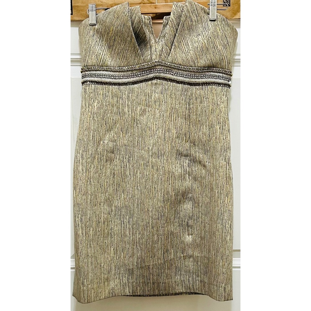 Laundry by Shelli Segal Gold Metallic Strapless‎ Beaded Cocktail Dress Size 8